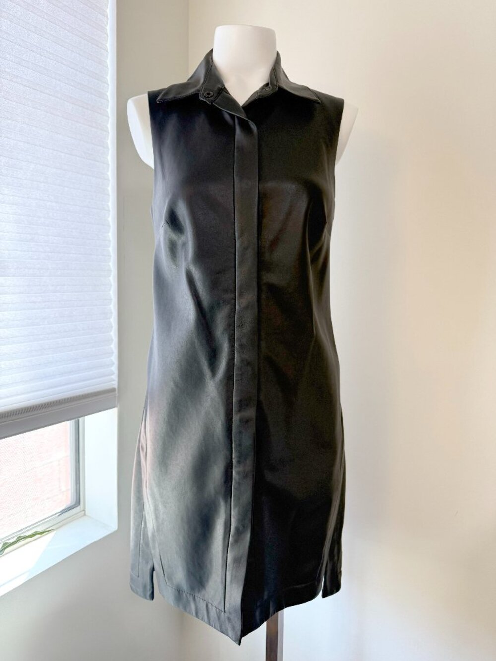 Bailey 44 Eco Leather Sleeveless Collared Black Shirt Dress